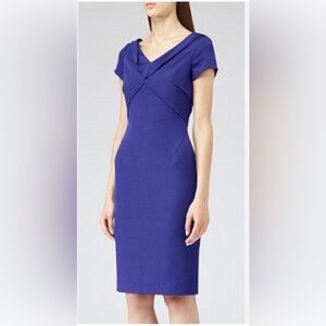 REISS Augustini Fold Neck Royal Blue Knee Length Formal Business Dress US 6